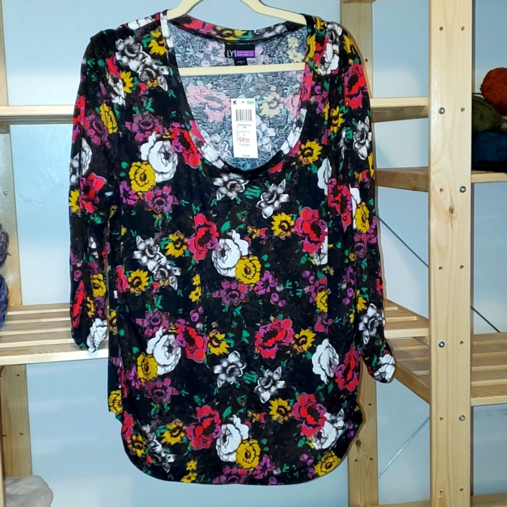 NWT LYS black and floral long sleeve t-shirt